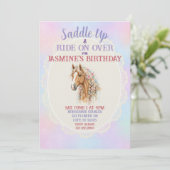 ウォータカラーフローラル 馬 誕生日おめでとう 招待状 (スタンド正面)