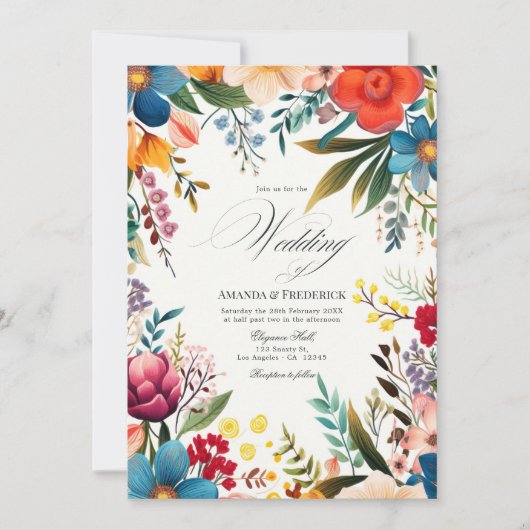 ウォータカラーフローラ結婚フィエスタ写真テンプレート 招待状