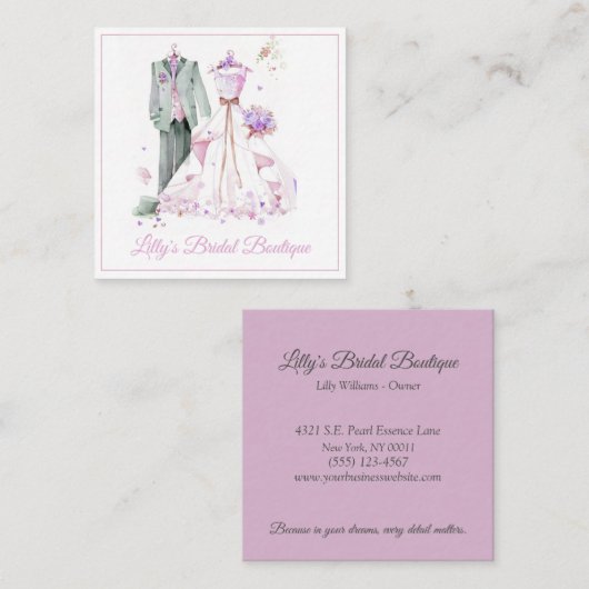 ウォータカラーブライダル結婚ガウンズブティックストア スクエア名刺 (正面/裏面)