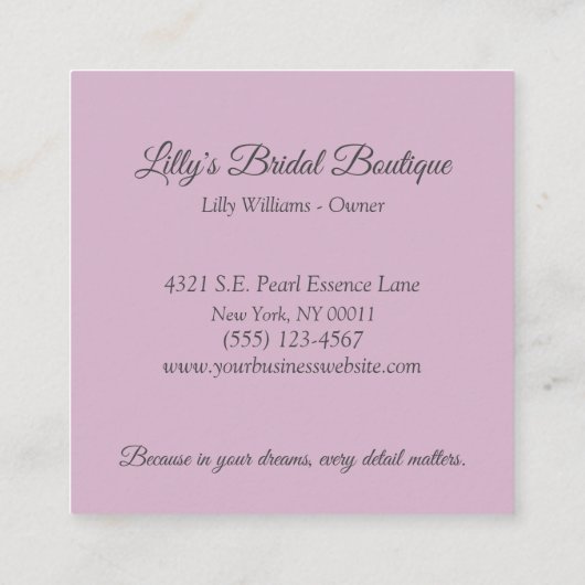 ウォータカラーブライダル結婚ガウンズブティックストア スクエア名刺 (裏面)