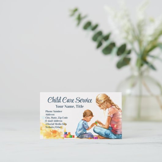 ウォータカラーブロックベビーシッター託児セラピスト 名刺 (スタンド正面)