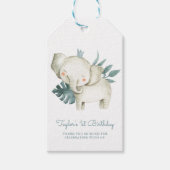 ウォータカラーベビーエレファントプリンストロピカル誕生日 ギフトタグ (正面)