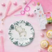 ウォータカラーベビーエレファントプリンストロピカル誕生日 ペーパープレート (パーティー)