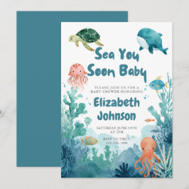 ウォータカラーベビーシャワー かわいいSea You Soon Baby 招待状