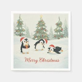 ウォータカラーペンギンのクリスマスツリー スタンダードカクテルナプキン