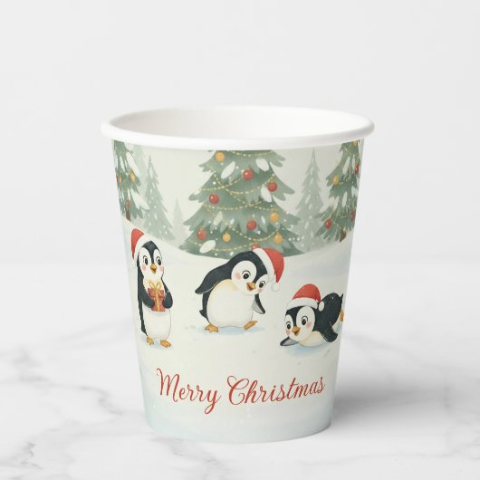 ウォータカラーペンギンのクリスマスフォレスト 紙コップ (正面)