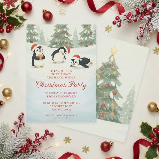 ウォータカラーペンギンのクリスマス 招待状