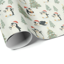 ウォータカラーペンギンのクリスマス 森のホリデー デザイン