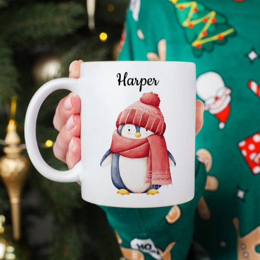 ウォータカラーペンギンクリスマスマグカップ 名入れ コーヒーマグカップ