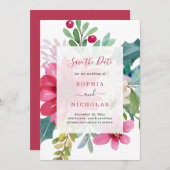 ウォータカラーホリデイフローラ |クリスマス結婚の セーブザデート (正面/裏面)