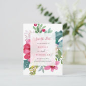 ウォータカラーホリデイフローラ |結婚式の日付の保存 ポストカード (スタンド正面)