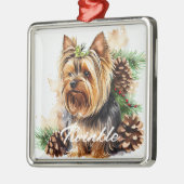 ウォータカラーホリデーヨークシャーテリアドッグ メタルオーナメント (左)