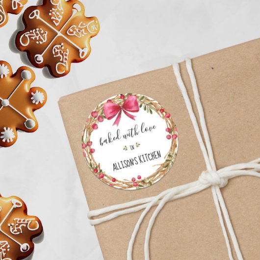 ウォータカラーホリデーリース焼いたウィズラブ ラウンドシール