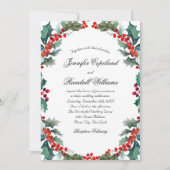 ウォータカラーホリーアンドベリーホリデー結婚ズ 招待状 (正面)