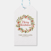 ウォータカラーホリーリースメリークリスマス ギフトタグ (正面)