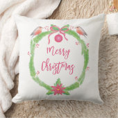 ウォータカラーホリーリースメリークリスマス クッション (ブランケット)