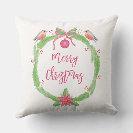ウォータカラーホリーリースメリークリスマス クッション (裏面)