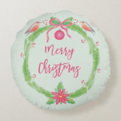 ウォータカラーホリーリースメリークリスマス ラウンドクッション (裏面)