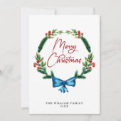 ウォータカラーメリークリスマスグリーンリース シーズンカード (正面)