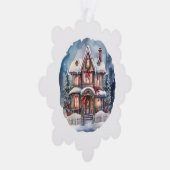 ウォータカラーメリークリスマスコージーハウス オーナメントカード (右)