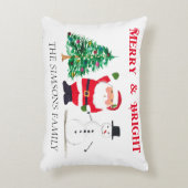 ウォータカラーメリークリスマスサンタ雪だるま アクセントクッション (正面(垂直))