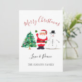 ウォータカラーメリークリスマスサンタ雪だるま シーズンカード (スタンド正面)