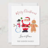 ウォータカラーメリークリスマスサンタ雪だるま シーズンカード (正面)