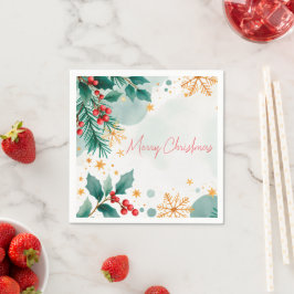 ウォータカラーメリークリスマスナプキンズエレガントホリデー スタンダードカクテルナプキン
