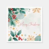 ウォータカラーメリークリスマスナプキンズエレガントホリデー スタンダードカクテルナプキン (正面)