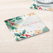 ウォータカラーメリークリスマス広場紙コースター スクエアペーパーコースター (アングル)