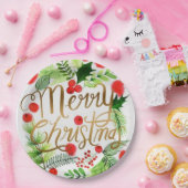 ウォータカラーメリークリスマス紙プレート ペーパープレート (パーティー)