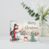ウォータカラーメリークリスマス雪だるま シーズンポストカード (スタンド正面)