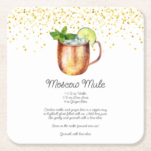 ウォータカラーモスクワマレカスタムレシピ スクエアペーパーコースター (正面)