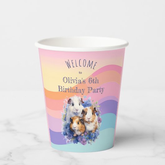 ウォータカラーモルモットの子供の誕生日パーティー 紙コップ (正面)