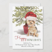 ウォータカラーヨークシャテリア Happy Howlidays シーズンカード (正面)