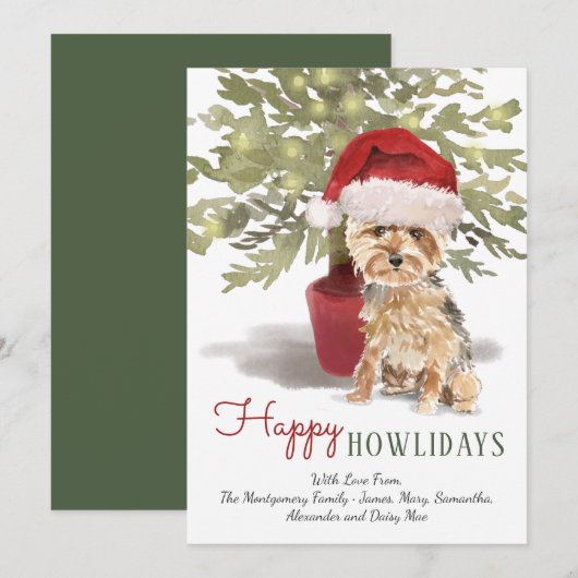 ウォータカラーヨークシャテリア Happy Howlidays シーズンカード (正面/裏面)