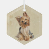 ウォータカラーヨークシャーテリアヨークシャーテリアドッグペット ガラスオーナメント (正面)