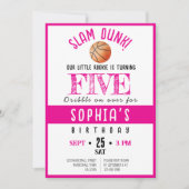 ウォータカラールーキーバスケットボールガール誕生日 招待状 (正面)