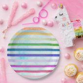 ウォータカラーレインボーストライプパーティープレート ペーパープレート (パーティー)