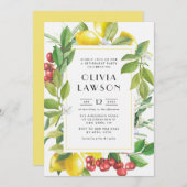 ウォータカラーレモンとクランベリーの退職パーティー 招待状 (正面/裏面)