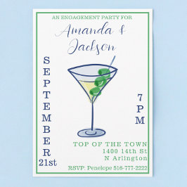 ウォータカラー婚約パーティマルティニカクテル 招待状