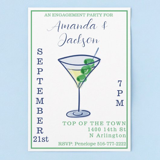 ウォータカラー婚約パーティマルティニカクテル 招待状