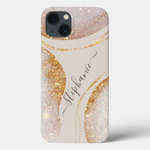 ウォータカラー抽象芸術金ゴールドモダングリッタールクセシック iPhone 13ケース