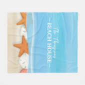ウォータカラー海ビーチシーシェルビーチハウス フリースブランケット (正面(横))