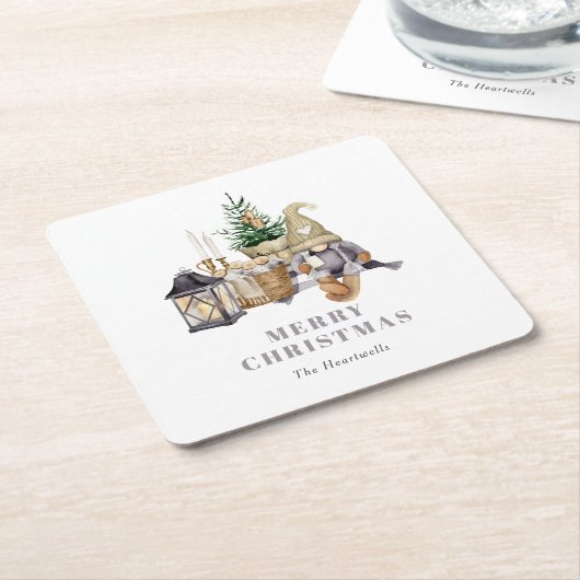 ウォータカラー素朴格言ホリデイ スクエアペーパーコースター (アングル)