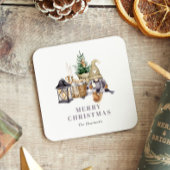 ウォータカラー素朴格言ホリデイ スクエアペーパーコースター