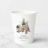 ウォータカラー素朴格言ホリデーパーティー 紙コップ (正面)