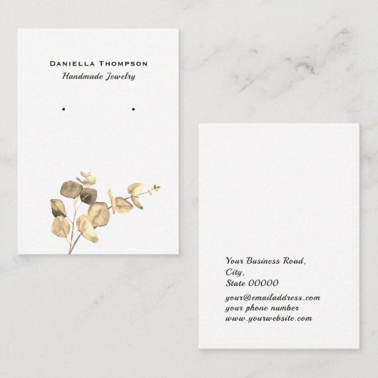 ウォータカラー葉ズブティックジュエリーイヤリングディスプレイ 名刺 (正面/裏面)