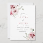 ウォータカラー赤面ローズブーケ結婚式招待状 招待状 (正面)