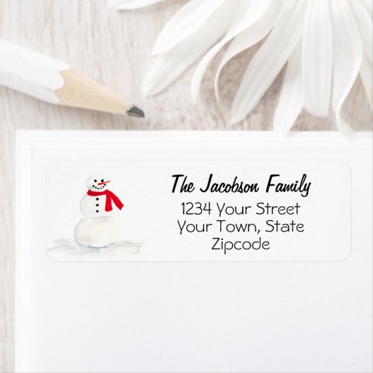 ウォータカラー雪だるまフェスティバルホリデー差出人住所 ラベル (インサイチュ)